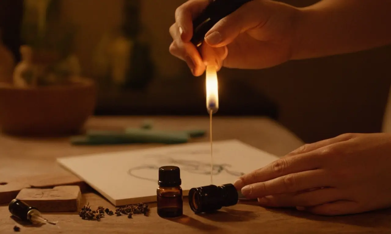 Una persona que difunde aceites esenciales mientras crea obras de arte, capturando la esencia de la inspiración artística. ¡Avísame si necesitas más descripciones!  