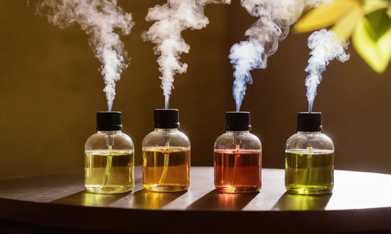 Una visión de los difusores de aceite esenciales que emiten neblina fragante en un ambiente contemporáneo. Avísame si te gustaría explorar otros conceptos desde una perspectiva de imagen!  